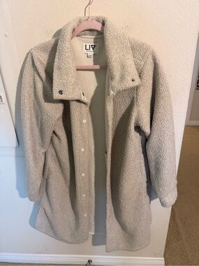 LIV Outdoor Sherpa Fleece Longline Jacket Coat Oatmeal Cream Large